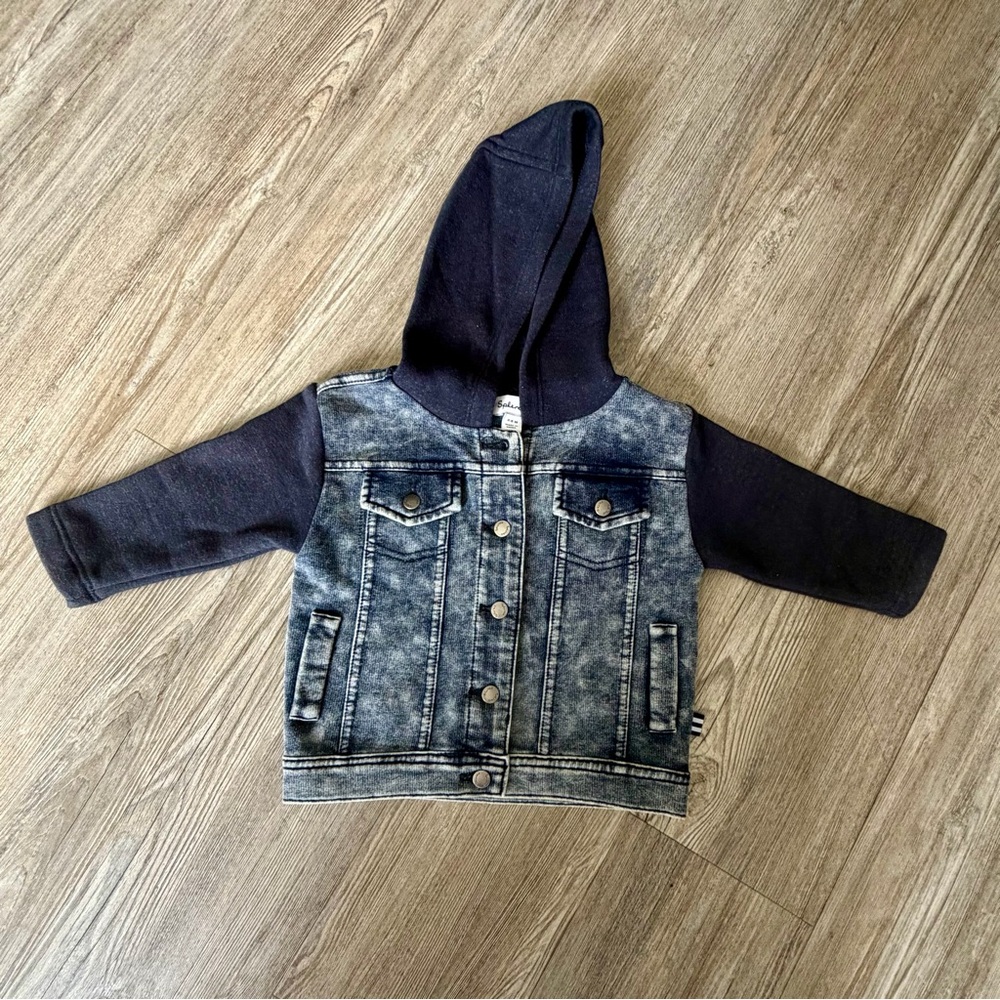 Kids Hooded Denim-Look Jacket - Navy Sleeves